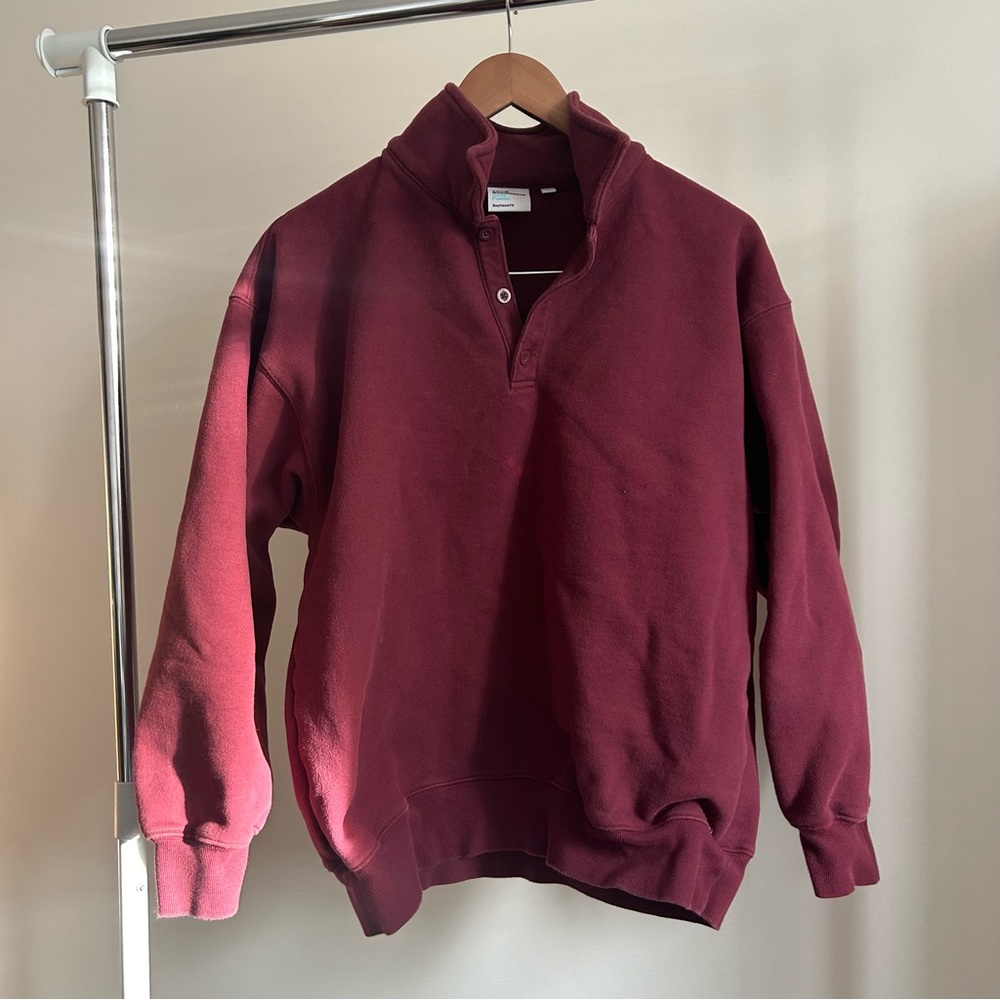 TNA Cozy Fleece Boyfriend Quarter Button Up Polo Crewneck Sweatshirt